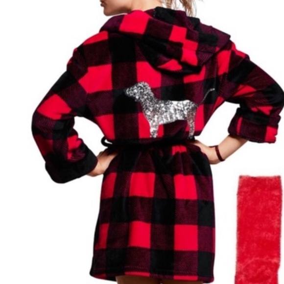PINK Victoria's Secret Other - PINK Lumber Jack Red & Black Bling Robe NWOT!
